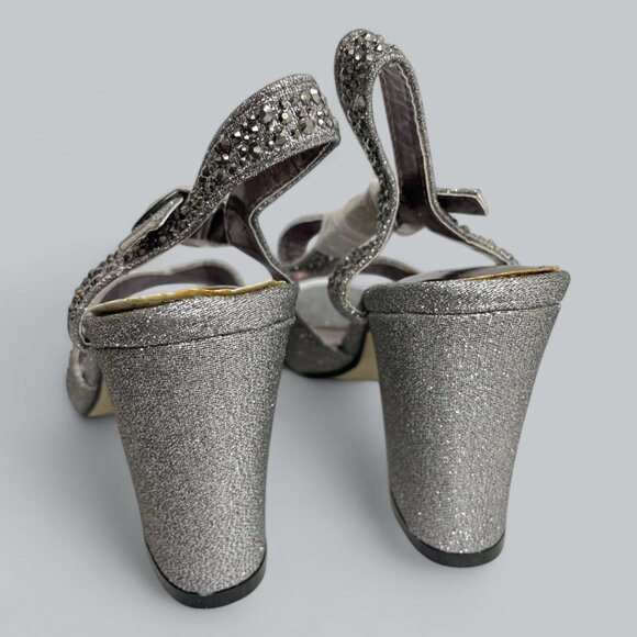 Valenti Franco Women's 7 Strappy Sandal Pewter Glitter Beaded High Heel Shoes - Picture 8 of 13